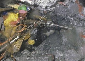 Drilling in an underground gold mine.