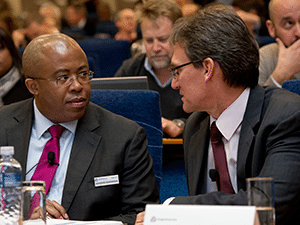 Bongani Nqwababa, Amplats CFO, consults with CEO, Chris Griffith