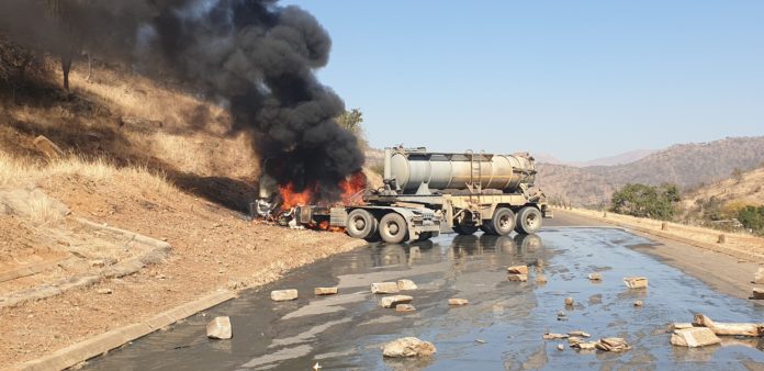Burning ore concentrate truck_Barberton Mines