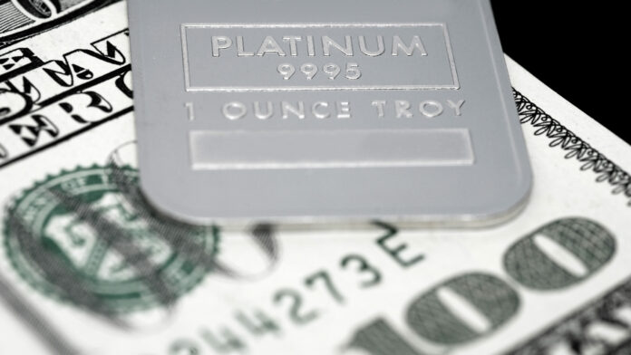 Platinum ingot and US currency