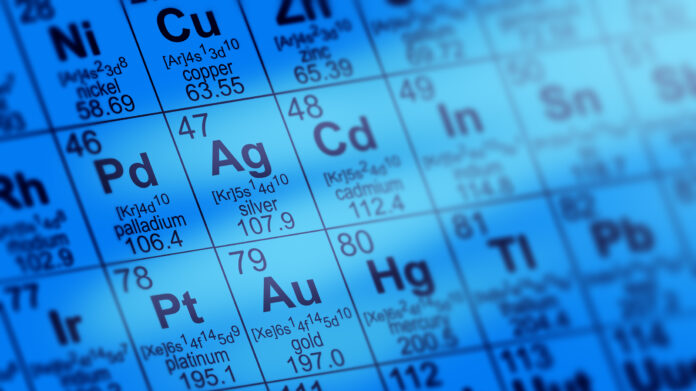 Metals gold platinum rhodium nickel copper