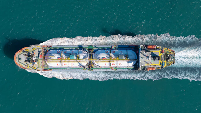 Lpg tanker ship moving through sea